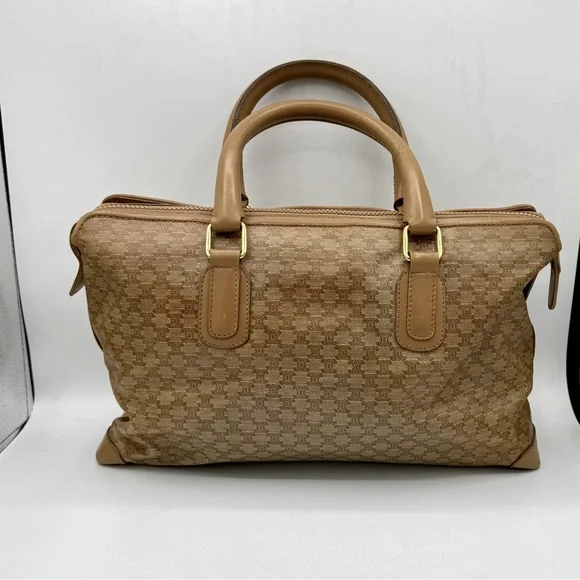 Celine Vintage Macadam Boston Bag Coated Canvas Leather Very Good Condition - Picture 6 of 16